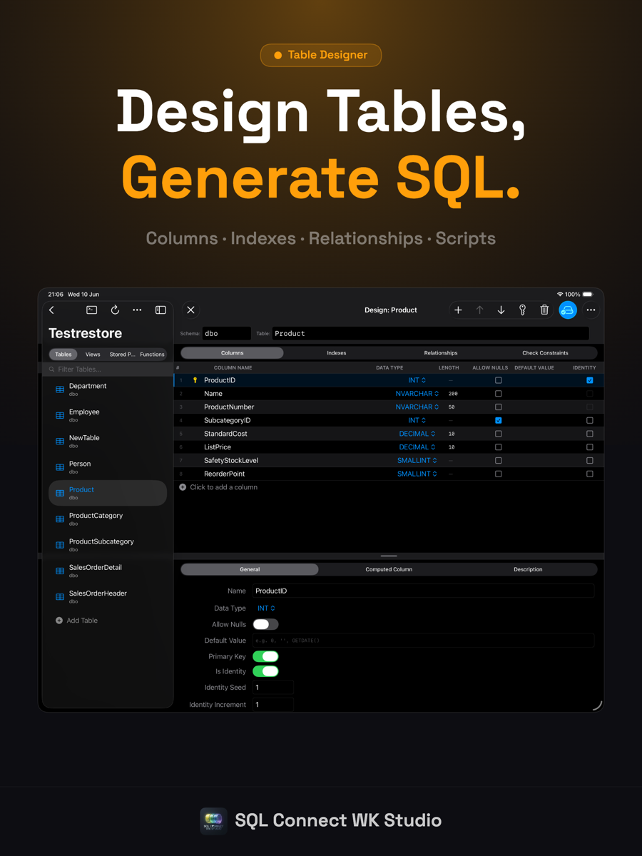 SQL Connect WK Studio — Projektant tabel