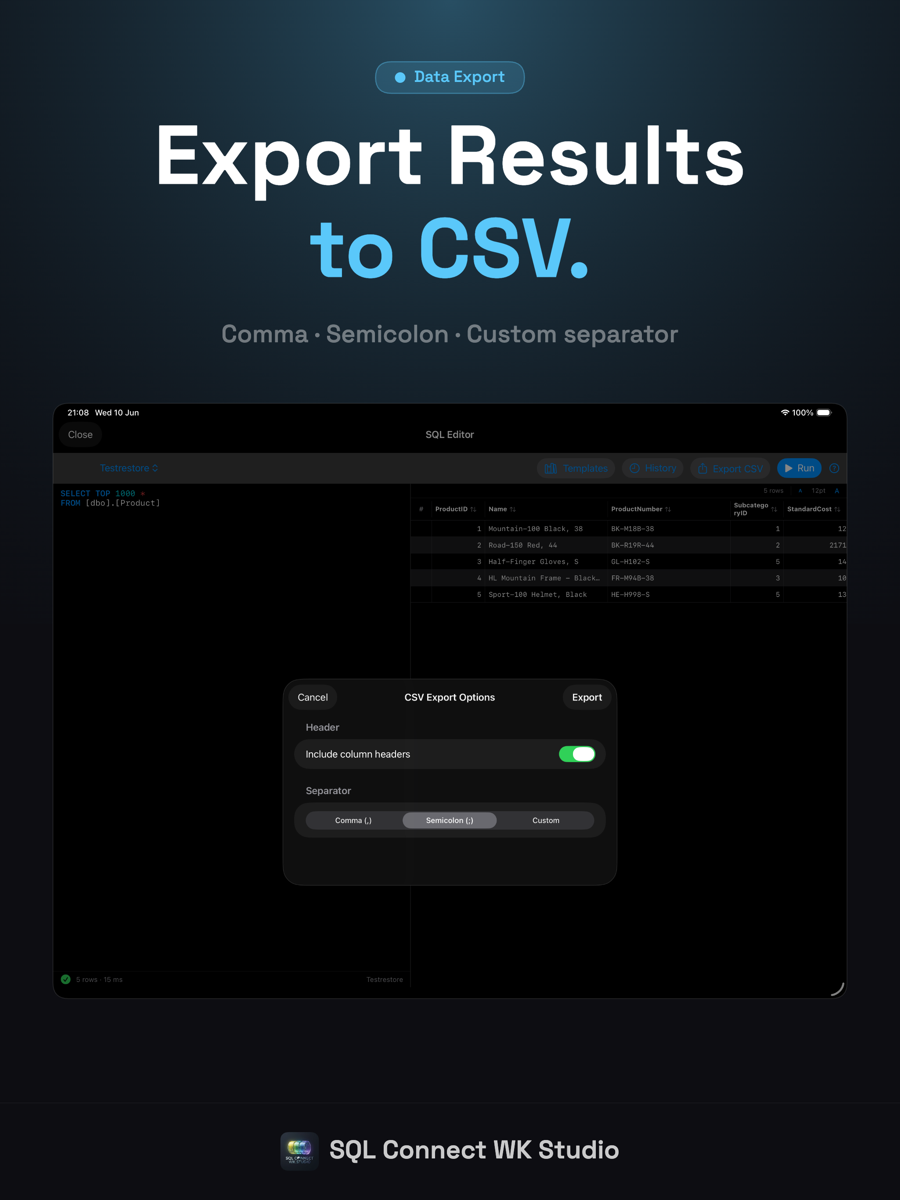 SQL Connect WK Studio — Eksport do CSV