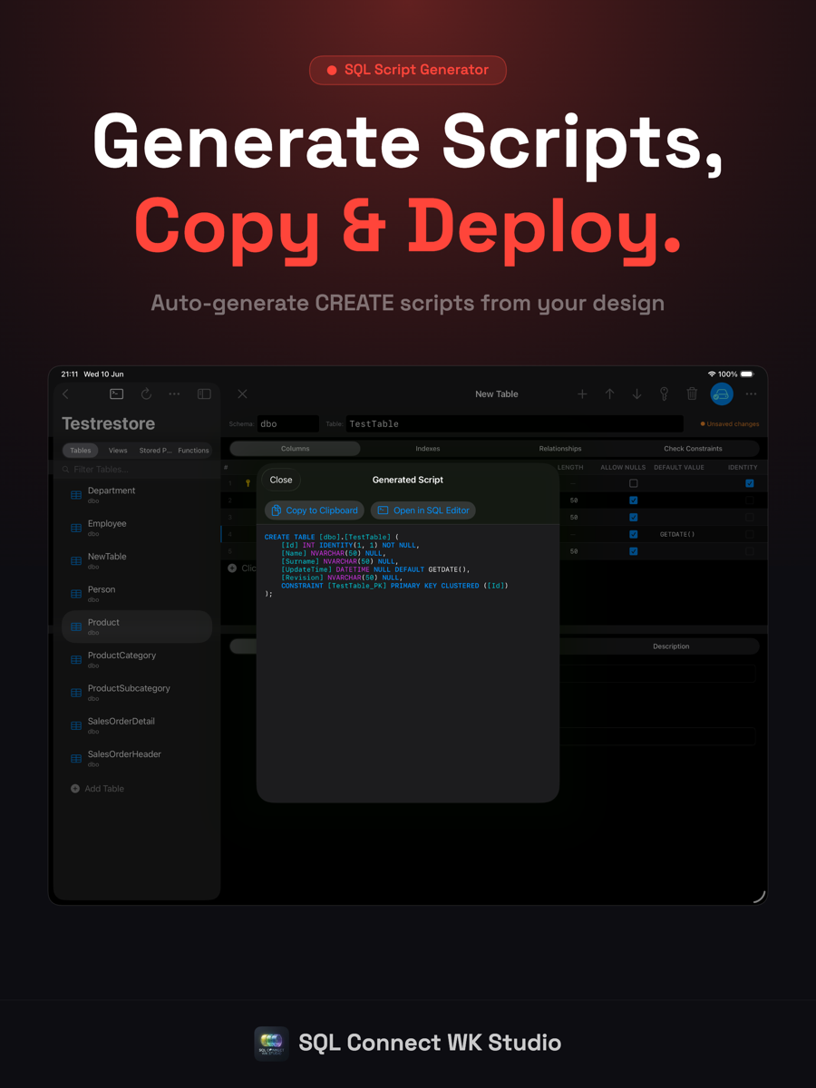 SQL Connect WK Studio — Generator skryptów